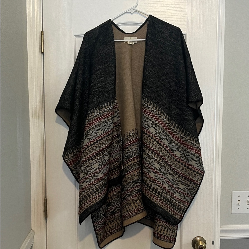 Reversible Quagga poncho black and tan boho one size